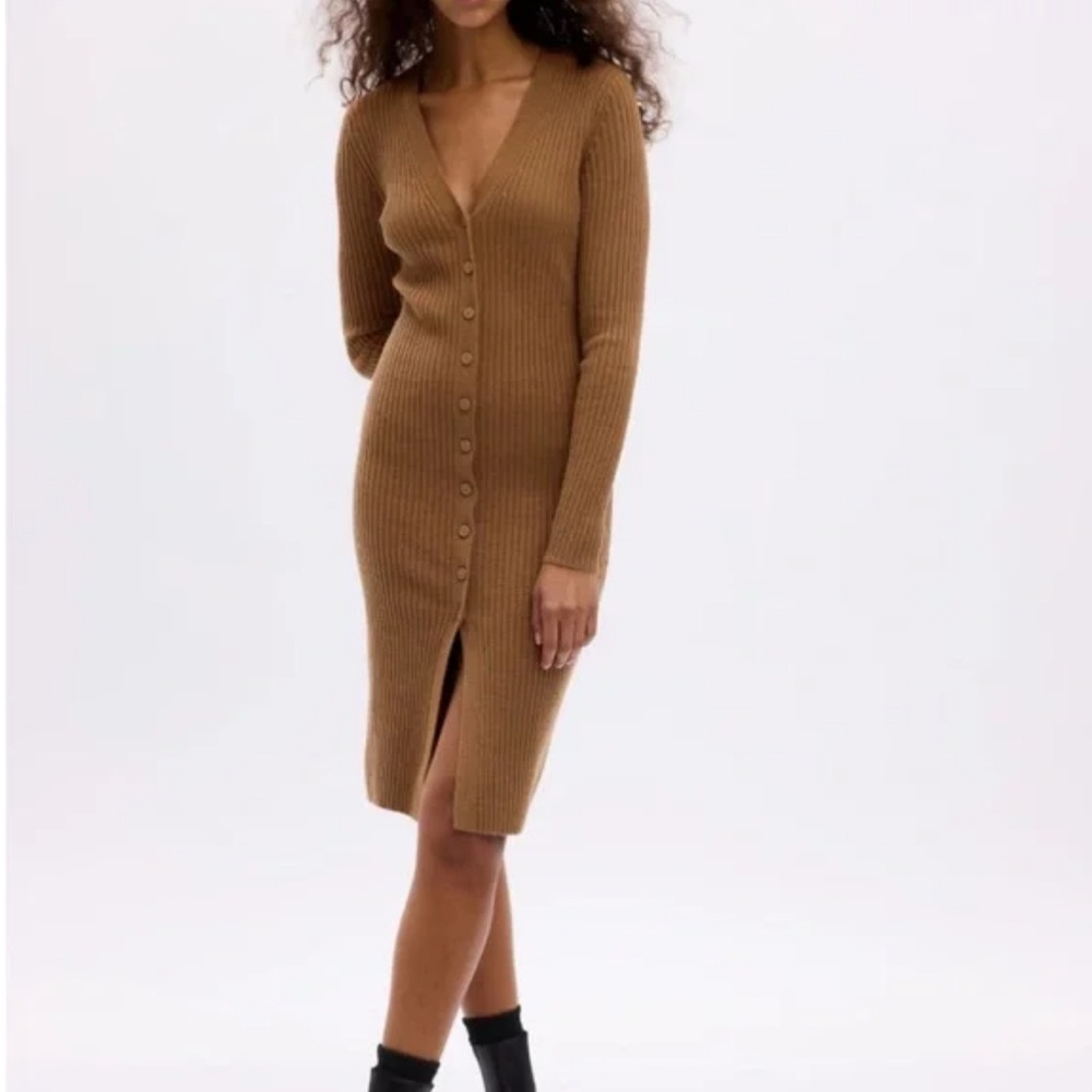 CashSoft Rib Midi Sweater Dress in Cocoa Powder Brown